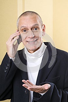 Smiling and Agreeable Man on Phone