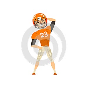 Smiling American football player wearing uniform standing vector Illustration on a white background