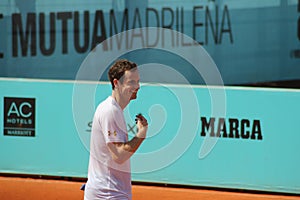 Smiling Andy Murray at the practice.