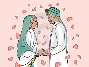 Smiling Arabic bride and groom wedding ceremony