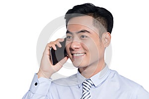 Smiling asian business man, phoning