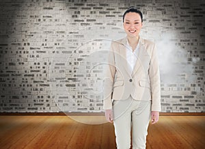 Smiling asian businesswoman walking