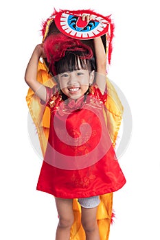 Smiling Asian Chinese little girl with Lion Dance costume