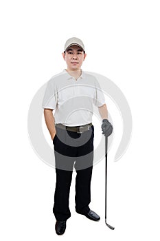 Smiling Asian Chinese Man posing with Golf Club