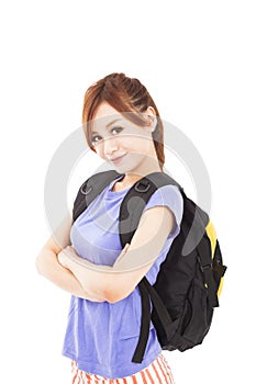 Smiling asian girl with backpack