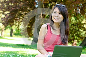 Smiling asian girl at the park
