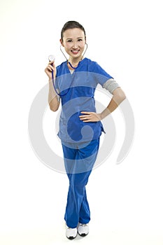 Smiling Asian healthcare worker with stethoscope