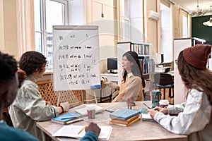 Smiling Asian Woman Teaching Chinese Class