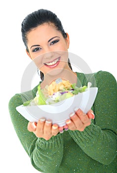 Smiling Attractive Girl Offering Salad