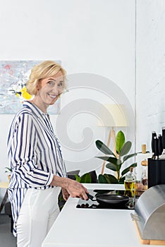 smiling attractive grey hair woman