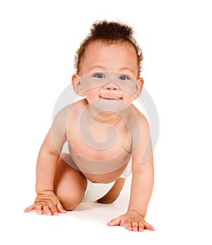 Smiling baby in diaper