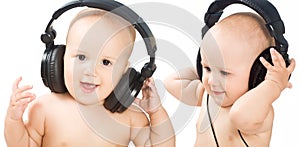 Smiling baby with headphone