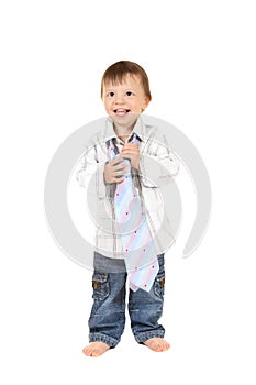 Smiling baby with necktie