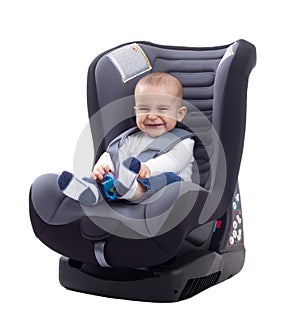 Smiling baby smiling and keep safe in car seat