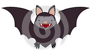 Smiling Bat with Big Fangs in Flat Style, Vector Illustration