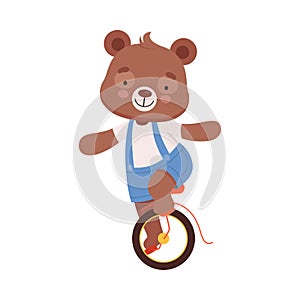 Smiling Bear Character Wearing Playsuit Cycling Vector Illustration photo