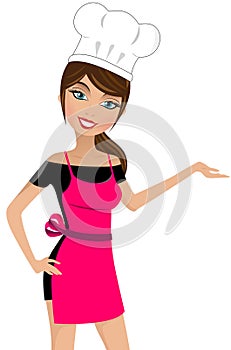 Smiling Beautiful Woman Chef Presenting photo