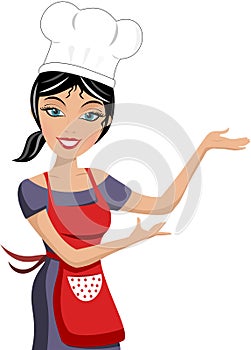 Smiling Beautiful Woman Chef Showing