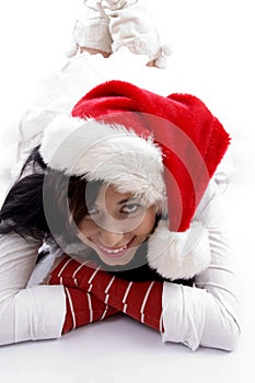 Smiling beautiful woman wearing christmas hat