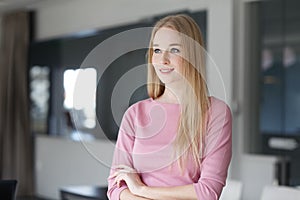 Smiling blond businesswoman