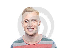 Smiling blond man on isolated white background