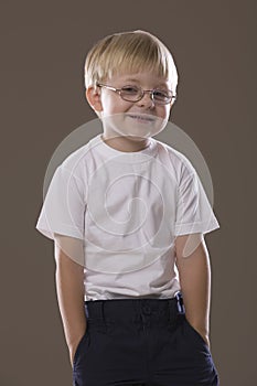 Smiling Blonde Haired Boy In Glasses