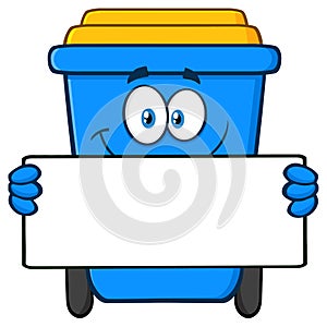 Smiling Blue Recycle Bin Cartoon Mascot Character