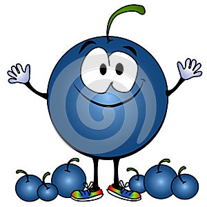 Smiling Blueberry Cartoon Face