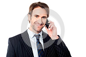 Smiling boss communicating with client