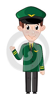 Smiling boy in airplane pilot uniform