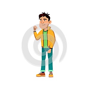 smiling boy beckoning with hand cartoon vector