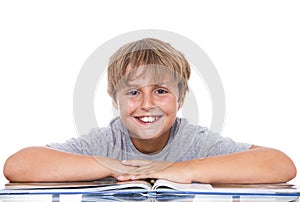 Smiling boy with book