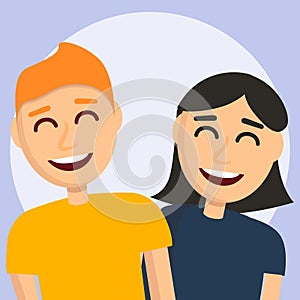 Smiling boy and girl concept background, cartoon style