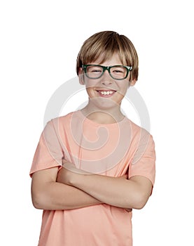 Smiling boy with glasses