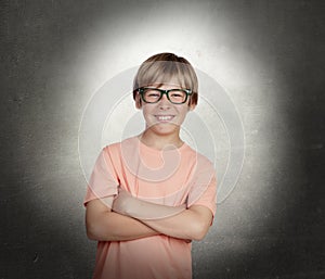 Smiling boy with glasses