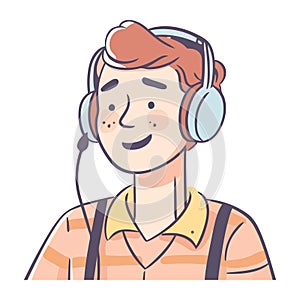 Smiling boy listening to music with headphones