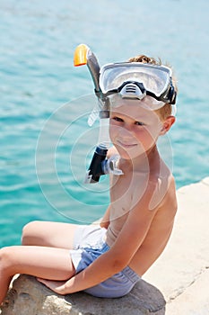 Smiling boy with snorkeling gear