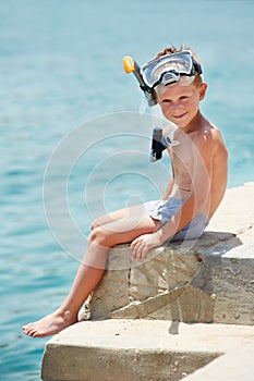 Smiling boy with snorkeling gear