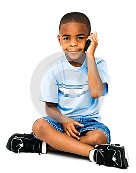 Smiling boy talking on mobile