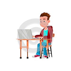 smiling boy teen educate online on laptop cartoon vector