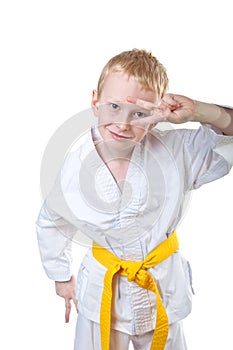 Smiling boy wearing tae kwon do uniform photo