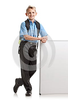 Smiling boy with whiteboard