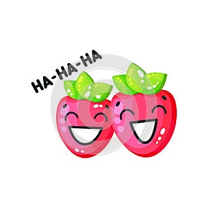 Smiling bright glossy strawberries cute characters saying Hahaha cartoon vector Illustration on a white background photo