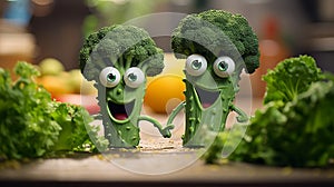 Smiling Broccoli Characters On Table: A Playful Photo With Nikon D750 photo