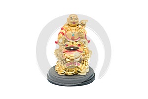 Smiling Buddha - Chinese God of Happiness sit on frog with white