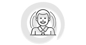 Smiling business character line icon animation. Avatar abstract profile with young man in tie.