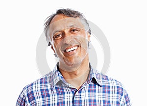 Smiling business man. Closeup of mature business man smiling over white background.