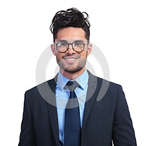 Smiling business man with glasses looking like a nerd