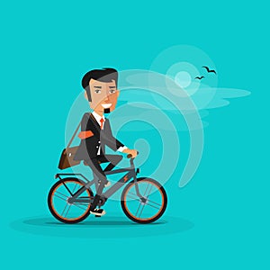 Smiling Business Man riding an Electric Bicycle