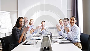 Smiling business people meeting in office